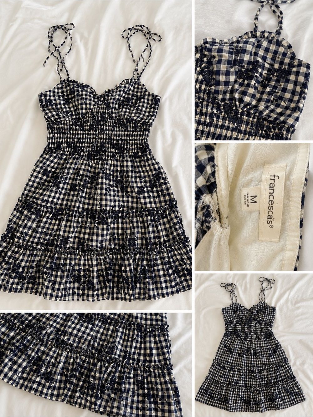 Francesca's Navy & White Smocked Gingham Sundress